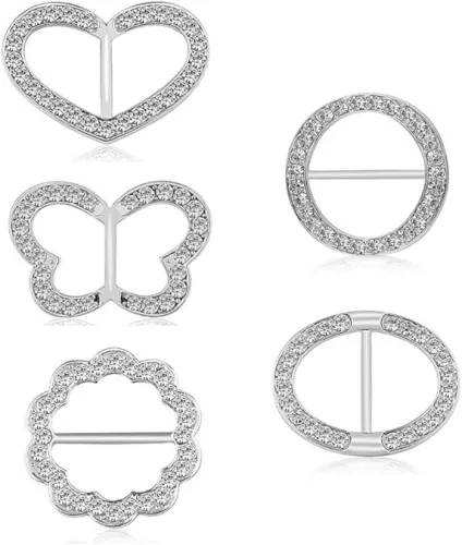 5PCS Silk Scarf Ring Clip T-shirt Tie Clips for Women Fashion Metal Rhinestone Heart Flower Butterfly Circle Clip Shawl Scarves Clasp Dress Accessories Jewelry Buckle Clothing Ring Wrap Holder