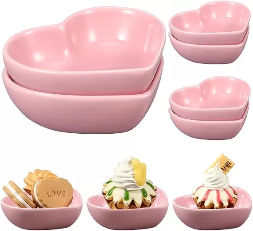 6 Pieces Heart Shaped Bowls Ceramic Dip Bowl Plates Multipurpose Salad Bowls Appetizer Plates Cooking Gifts for Candy Sauce Sushi Dipping Serving Wedding Anniversary Valentine