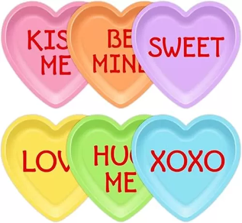 60 Pcs Valentine's Day Paper Plates 9 Inch Conversation Hearts Disposable Plates Sweetheart Shaped Valentine's Dinnerware Set for Anniversary Wedding Decor Party Supplies