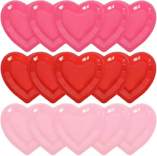 60Pcs Valentine's Day Paper Plates Heart Shaped Disposable Plates Red Pink Decorative Tableware for Holiday Anniversary Birthday Wedding Party Supplies