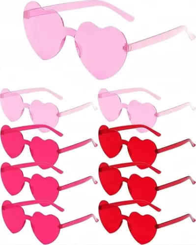 9 Pairs Heart Glasses Heart Shaped Frameless Sunglasses Trendy Transparent Color Party Sunglasses