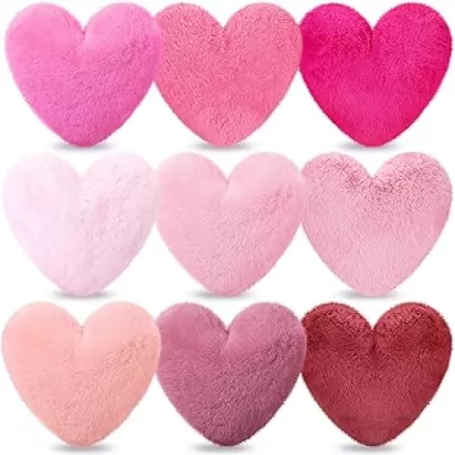9 Pcs Heart Pillow Faux Rabbit Fur Fluffy Heart Throw Pillows Cute Decorative Soft Throw Cushion for Women Couch Bed Sofa Chair Home(Pink Series)