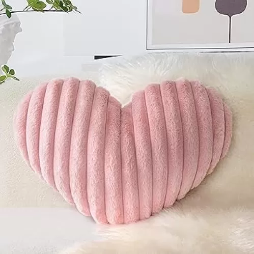 AELS Heart Shaped Pillow, 20 Inches Heart Decorative Throw Pillows, Faux Fur Love Pillows Pillow, Cute Valentines Day Decorations, Wedding Decor, Living Room Bedroom Nursery Decor, Pastel Pink