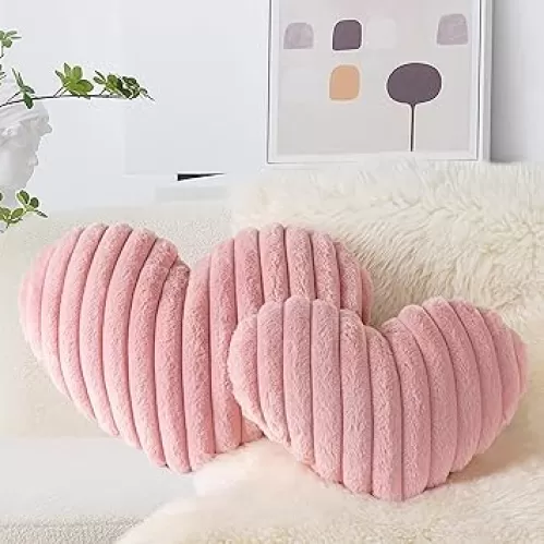 AELS Heart Shaped Pillow, Set of 2, Heart Decorative Throw Pillows, Faux Fur Love Pillows Pillow 20 & 16 Inches, Valentines Day Decorations, Wedding Decor, Pastel Pink