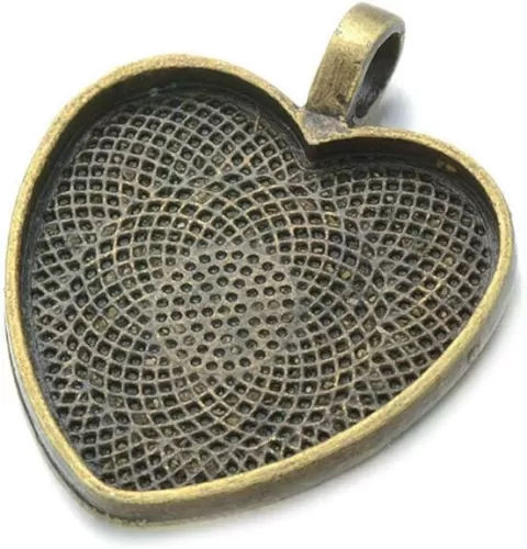 AKOAK 24 Pieces 25mm /1 Inch Diameter Antique Bronze Heart Shape Pendant Trays Pendant Blanks Cameo Bezel Cabochon Settings for Photo Charm or Cabochon