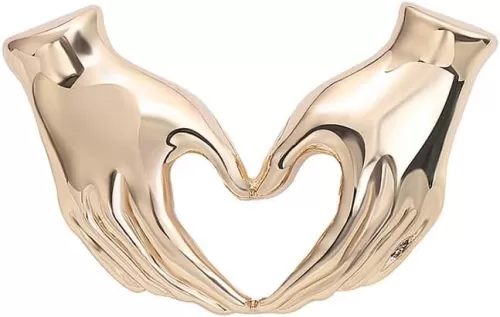 Alloy Two Hands Heart Brooch Pin Finger Heart Gesture Brooch Cute Hollow Love Heart Lapel Pin Mothers Day Gift