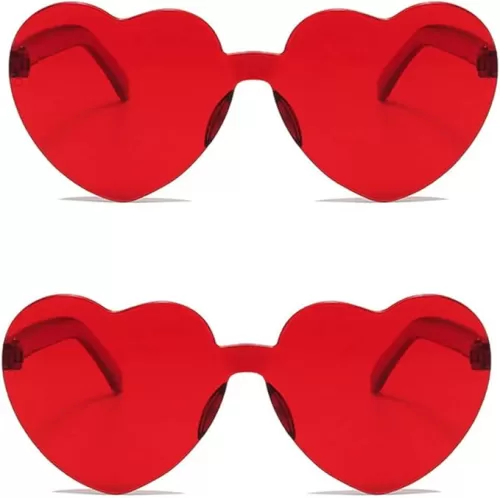 ALVOGIMOR 2 Pack Heart Shape Sunglasses, Colorful Rimless Sunglasses Transparent Heart Glasses Candy Color Eyewear