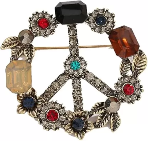 Antique Gold Plated Crystal Love Peace Brooch and Pins