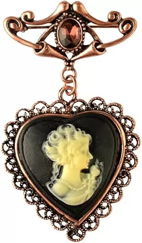 Antique Victorian Cameo Heart Brooch Pin for Women Girls Dangling Love Hearted Lady Beauty Portrait Charm Rhinestone Lapel Brooches Pins Corsage for Wedding Party Dress Suit Backpacks Vintage Jewelry Gifts Clothing Accessories
