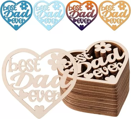 AWIZOM 48 Pcs Father Day Wood Crafts Unfinished Wooden Heart Shaped Cutouts Best DAD Ever Wooden Ornaments Blank Wood Father Day Tags with 32.8 Ft Twine for DIY Crafts Birthdays Party Hanging Decor