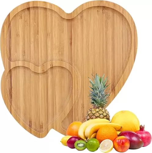 Bamboo Heart Wood Tray - Heart Shaped Cheese Board & Serving Platter for Snack, Candy, Fruit - Rustic Decor for Valentine's Day