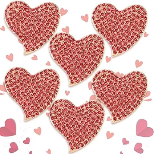BBTO 6 Pcs Valentine Heart Pin Brooch Pink Rhinestone Heart Brooch Crystal Red Love Pin for Women Birthday Wedding Bridal