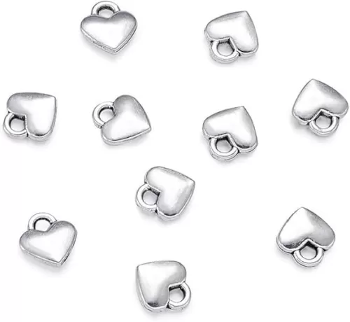 Beadthoven 100pcs Antique Silver Heart Charm Pendants Tibetan Style Extender Chain Drops Charms for Making Choker Necklace Bracelet Earrings Jewelry DIY Accessories