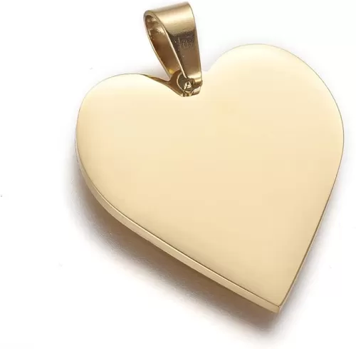 Beadthoven 10pcs Stainless Steel Heart Pendants Polish Flat Gold Blank Heart Shape Metal Tag Pendants Charms with Pinch Clip Clasp for DIY Necklace Jewelry Making Accessories Findings
