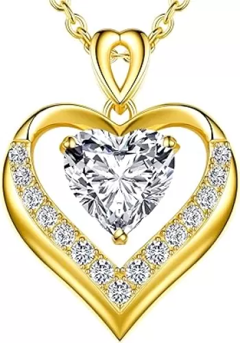 Beam & Bask 2-3 Ct Moissanite Double Heart Pendant Necklaces for Wife, 18K Gold Plated S925 Silver Jewelry for Women Girlfriend Mom Her on Anniversary Birthday