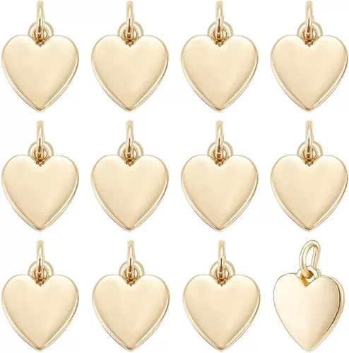 BENECREAT 16 Pcs Brass Heart Pendant 18K Real Gold Plated With Jump Rings 9.5x8x1mm Shiny Suitable for Jewelry, Bracelets and DIY Projects