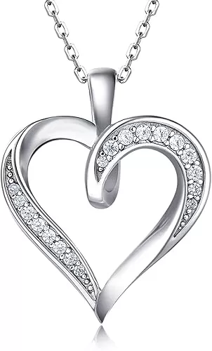 Billie Bijoux Silver Love Heart Necklace 925 Sterling Silver Platinum Plated Round CZ Woman's Jewelry Gifts for Women