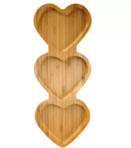 BinaryABC Heart Shaped Charcuterie Board Wood Serving Platters and Trays Side Dish Serving Trays, Mother Day Table Decorations Supplies(Three Heart)