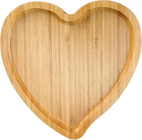 BinaryABC Heart Shaped Wood Serving Platters and Trays Side Dish Serving Trays Tabletop Serving Platters, Valentines Day Table Decorations Supplies (7.87inch)
