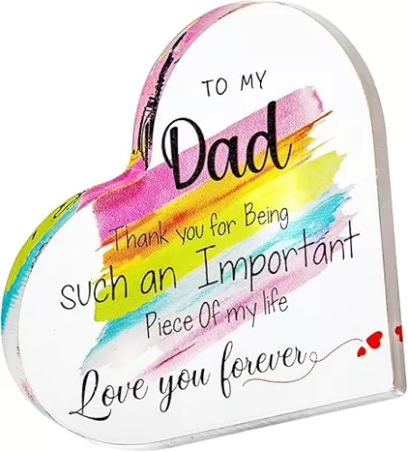 Birthday Gifts for Dad from Daughter Son Heart-shape Plaque Acrylic Desk Decor Gifts for Fathers Day Christmas (Dad)