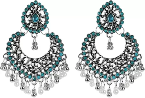 Boho Ball Tassel Statement Dangle Earrings for Women Girls Vintage Flower Heart Shaped Beaded Chandelier Drop Dangling Earring Indian Bollywood Jewelry Gifts for Jhumka Festival Holiday Christmas