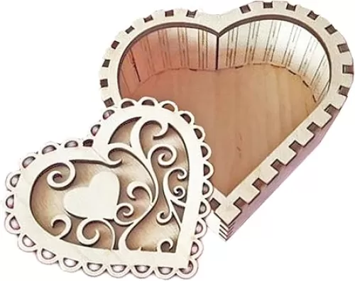 Carved Heart-Shaped Wooden Box - Handmade Storage Box with Lid for Jewelry, Candy, Dessert and Gifts