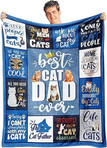 Cat Dad Fathers Day Birthday Gifts for Men, Fathers Day Birthday Gifts for Cat Lovers Blanket 50"x60", Cool Cats Lovers Gift for Men, Funny Cats Themed Gift Ideas