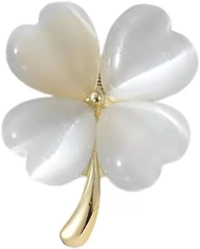 Cats Eye Clover 4 Leaf Brooch Pin for Women Men Unisex Gold Plated Fashion Love Heart Shaped Flower Brooches Lapel Pins Lucky Decor Dress Accessories St Patrick