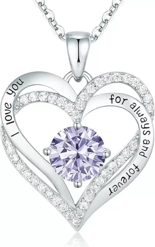 CDE Forever Love Heart Necklaces for Women, Wedding Anniversary, Birthday Mothers Day Gifts for Mom, Mother, Wife, Girlfriend, S925 Silver Jewelry with Birthstone Pendant