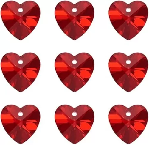 Cheriswelry 100pcs Red Heart Charms 14mm Faceted Crystal Glass Heart Shape Pendants Handmade Mini Love Heart Dangle Charms Hang Ornament for DIY Craft Earring Necklace Jewelry Making