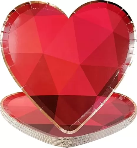 CIEOVO 32 Pieces Red Heart Shaped Paper Plates Disposable Valentine Party Plates Dinnerware Plates for Valentine Wedding Birthday Party Supplies Decoration