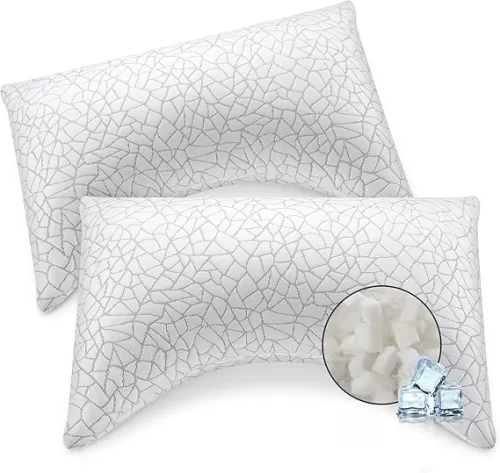 COZSINOOR Side Sleeper Pillows Queen Size Set of 2 for Sleeping - Crescent Adjustable Shredded Memory Foam Pillows 2 Pack, Cooling Bed Pillow for Back and Stomach Sleepers, Breathable Washable Cover