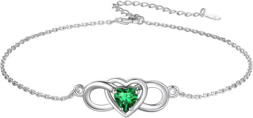 Custom4U Personalized Infinity Ankle Bracelets for Women 925 Sterling Silver Anklet Bracelet Endless Love Symbol Birthstone Charm Adjustable Foot Chain Jewelry Mothers Day Gifts for Mom Wife Women Her