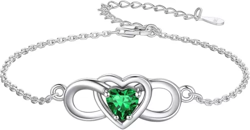 Custom4U Personalized Infinity Love Symbol Link Bracelets for Women 925 Sterling Silver Birthstone Bracelet Adjustable Engraved Chain Christmas Mother's Day Birthday Jewelry Gifts for Mom Her