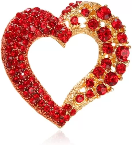 Cute Shining Red Love-Heart Rhinestone Brooch for Women Vintage Valentines Broach Pin Mother