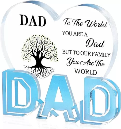 Dad Gifts for Fathers day from Daughter Son Wife, Delicate Thanksgiving Birthday Gift for dad, Acrylic Heart Sign Plaque Presents 3.9 x 3.7 inch