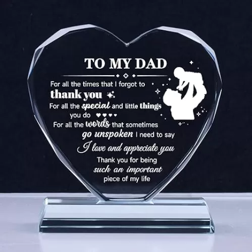 Dad Gifts for Fathers Day from Daughter Son Wife, K9 Crystal Heart-Shaped Keepsake Plaque Decorative Gifts for Dad Husband, Meaningful Birthday, Christmas, Thanksgiving Present for Fathers