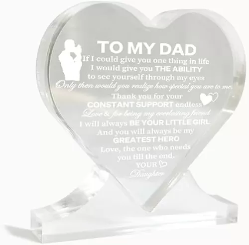 Dad Gifts From Daughter, Dad, You Will Always Be My Greatest Hero, Thank You Gifts for Dad, Heart-Shaped Acrylic Sign, Acrylic Heart Gifts Decor Sign, Gifts for Father