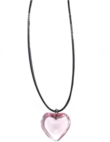 Dainty Colorful Glass Heart Shape Pendant Necklace Stainless Steel Link Rope Chian Love Heart Charms Pendant Necklace Y2K Trendy Jewelry Accessories for Women Jewelry