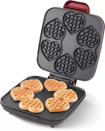 DASH Multi Mini Heart Waffle Maker - Six 3â€ Heart Shaped Waffle Molds, Nonstick Waffle Iron with Quick Heat-Up, Nonstick Surface - Perfect Mini Waffle Maker for Kids and Families, Just Add Batter