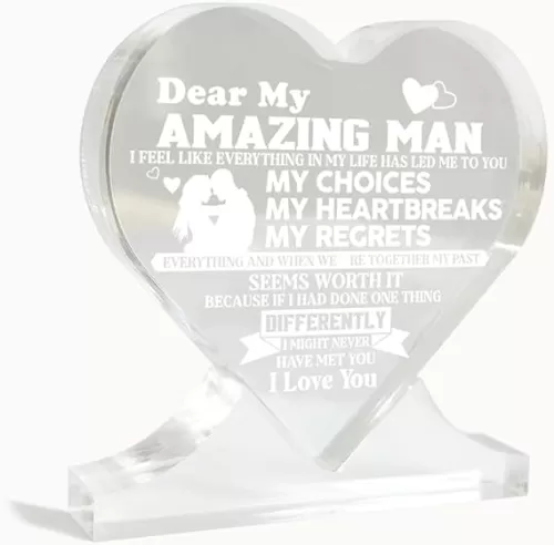 Dear My Amazing Man, Heart-Shaped Acrylic Sign, Acrylic Heart Decor Sign, I Love You, Acrylic Heart Gift, Valentine