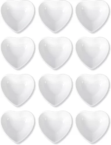 Dellling 12-Piece Heart-Shaped Dipping Bowls Set, Mini Serving Dishes for Sushi, Ketchup, BBQ and More - 1oz, White