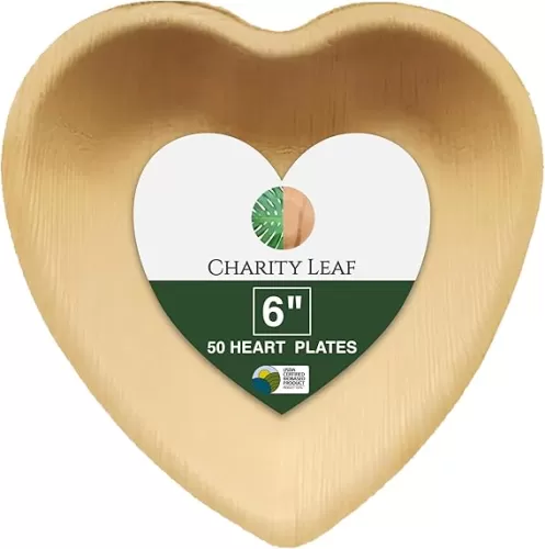 Disposable Palm Leaf 6" Heart Plates (50 pieces) Bamboo Like Serving Platters, Disposable Boards, Eco-Friendly Dinnerware For Weddings, Catering, Events