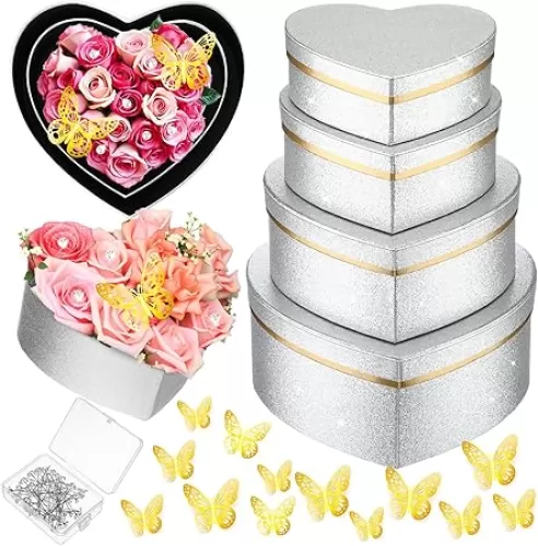 Dunzoom 4 Pcs Heart Shaped Gift Boxes with Lids Mother's Day Heart Flower Box for Arrangement Floral Nesting Gifts for Bridesmaid Proposal Wedding Birthdays Baby Showers(White)