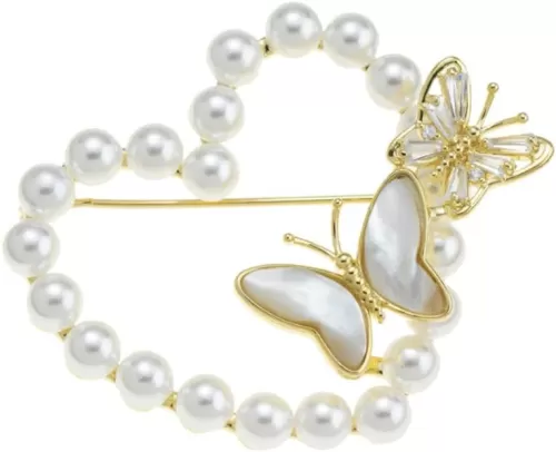 Elegant Pearl & Crystal Heart Brooch Pin for Women - Luxury Rhinestone Lapel Jewelry for Wedding, Prom, Party, Formal Events - Vintage Floral Design, Premium Alloy, Sparkling White