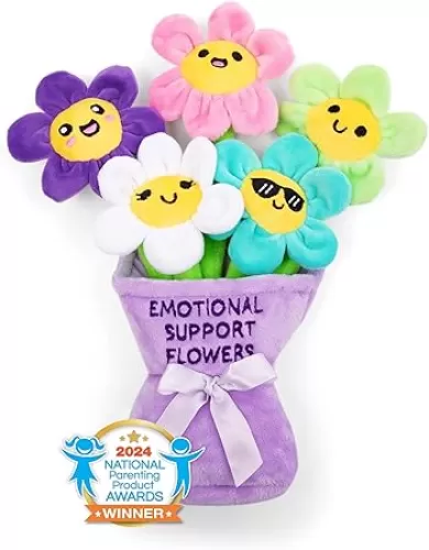 Emotional Support Flowers by Relatable, Cuddly Stuffed Animals and Toys, Squishy Toys and Plushies, Great Gift Ideas for Loved Ones of All Ages, Includes 5 Plushies with Carrying Basket