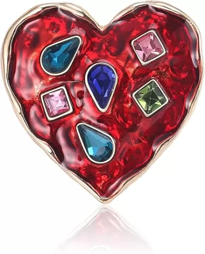 Fashionable Rhinestone Enamel Love Brooch for Women Heart Brooch Dress Suit Pin Accessories Valentine
