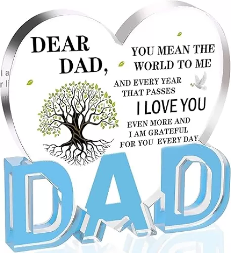 Fathers Day Dad Gifts for Dad, Dad Birthday Gift - Acrylic Heart Plaque 3.9 × 3.7 × 0.4inch, Dad Gifts from Daughter Son Wife, Memorial Gifts for Loss of Dad