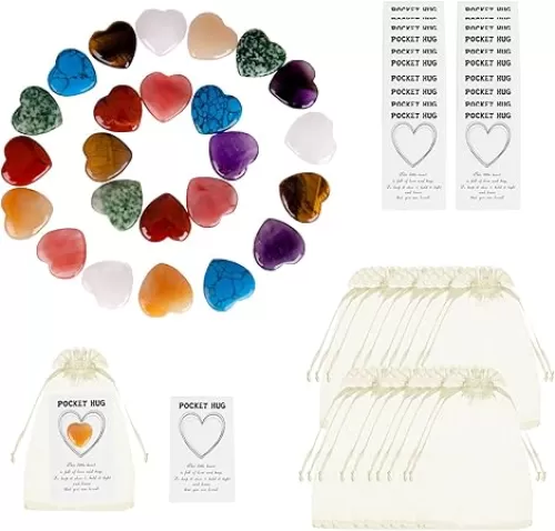 Fathers Day Love Pocket Hug Tokens Bulk 24pcs Heart Shaped Crystal with card and pocket , Cheer Up card for Family and friends, Gifts for kids, Student, Teacher, Ideal for Birthday Party, New Year, Classroom