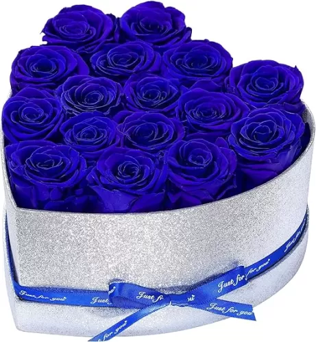 Flowers for Delivery, 16 Blue Forever Roses Heart Shape Box - Preserved Rose Gift for Her, Preserved Flower for Mothers Day, Father